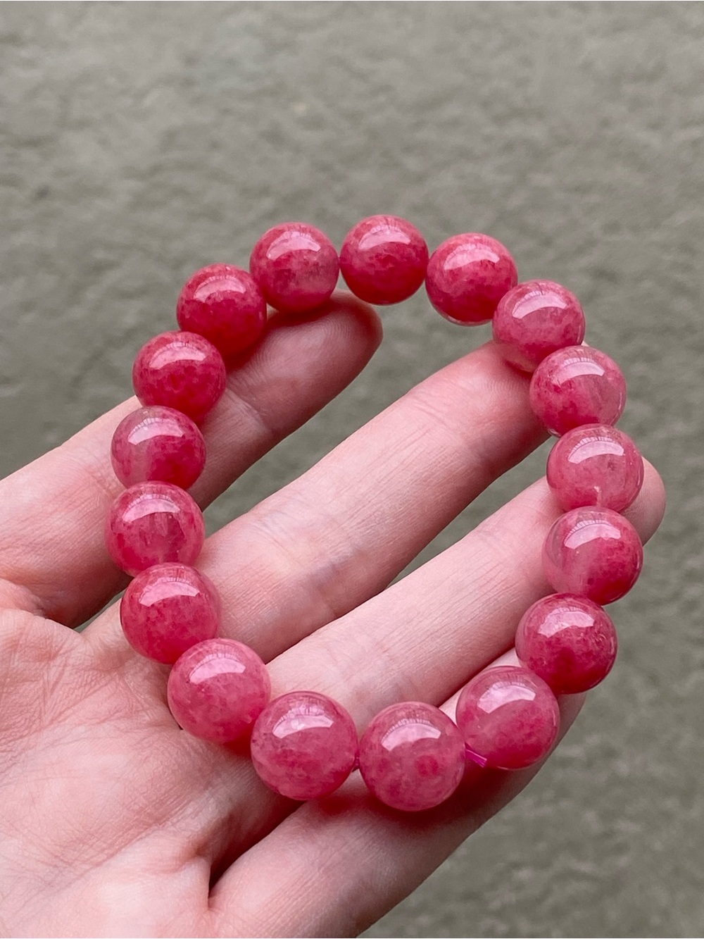 Natural Pink Rhodonite Bracelet 12.3mm Large Bead Crystal Stretch Bracelet